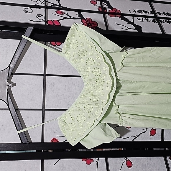 Zara Mint Green Ruffle Neck Eyelet Maxi Embroidered‎ Dress Size Small - Picture 3 of 8
